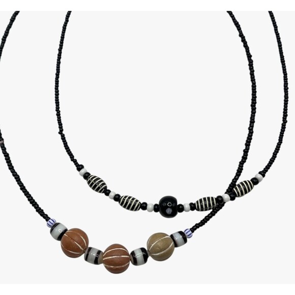 Vintage Seed Bead Necklaces Lot Black White Boho Hippie Southwestern Handmade - Picture 6 of 6